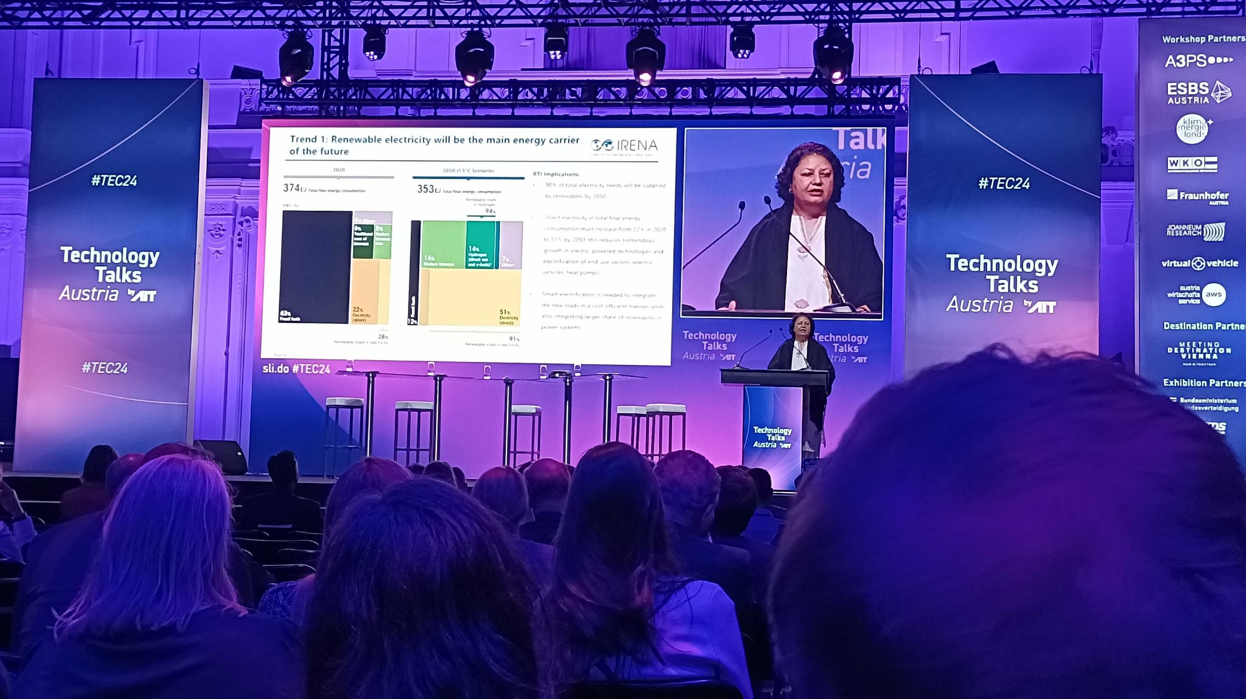 Gauri Singh, Deputy Director-General of the International Renewable Energy Agency (IRENA), speaking at Technology Talks 2024 in Vienna. (Photo by RTDS Group)