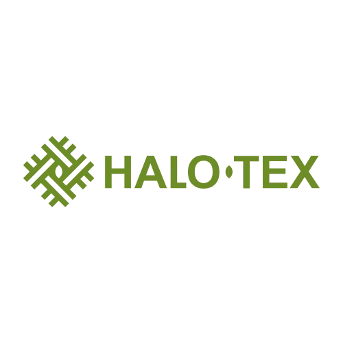 HALO•TEX logo in green with a geometric emblem on the left and the text “HALO•TEX” across the center on a white background.